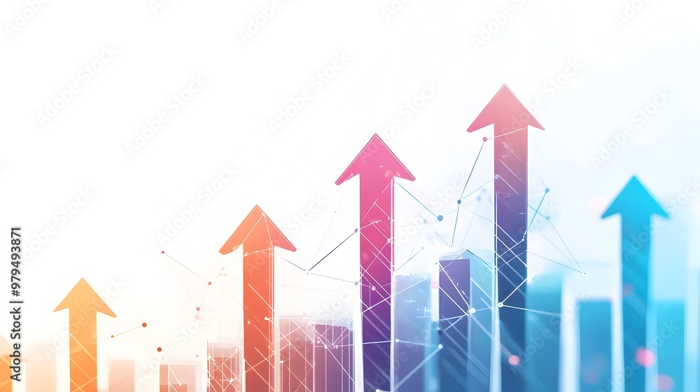 Poster arrows representing upward business growth and success on data visualization display