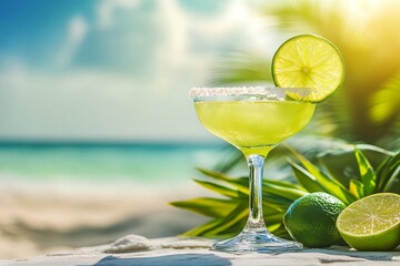 Margarita Cocktail on Beach with Lime