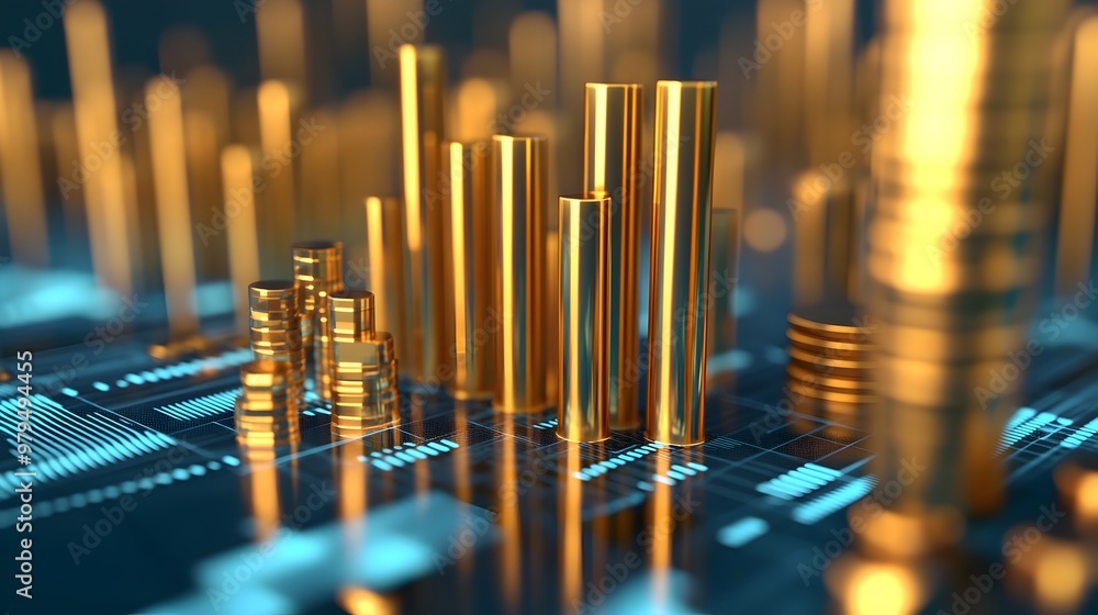 Aufkleber futuristic metallic financial data visualization with geometric patterns