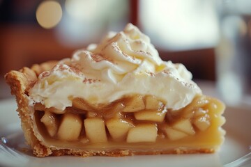 Apple Pie Slice with Whipped Cream and Cinnamon