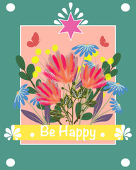 Floral wall art vector,Wildflower Botanical Poster,Collection of hand drawn with various colors,for decoration,interior,wallpaper,poster,background,banner.