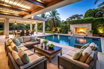Obraz premium Elegant Luxurious Poolside Entertainment Area