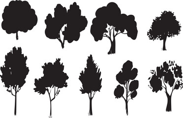 Set Trees. Hand drawn vector illustration	
