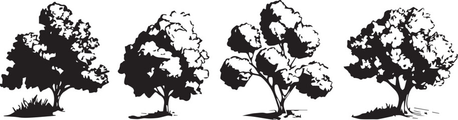 Set Trees. Hand drawn vector illustration	