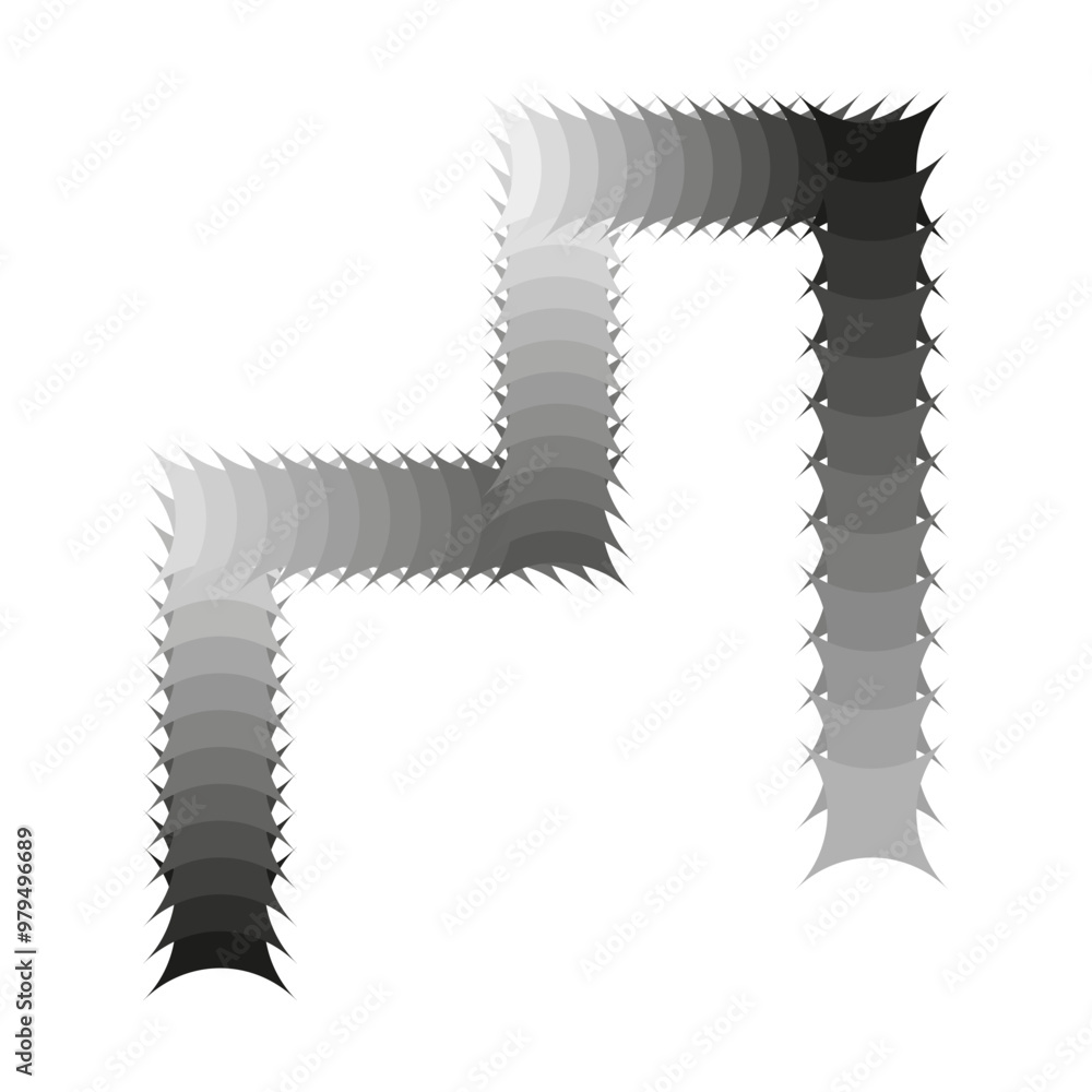 Poster abstract curved path. gradient shaded geometric shapes. monochrome zigzag line. modern art vector.