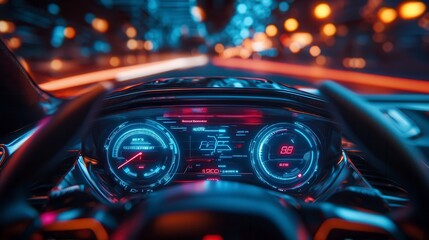 Modern car dashboard showing speed and battery level