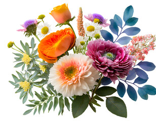 nvitation card with colorful flowers isolated on white background. Generative AI.