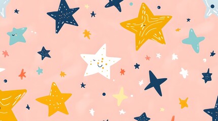 Yellow Stars on Pink Background, Abstract Image, Texture, Pattern Background, Wallpaper, Cover and Screen for Smartphone, PC, Laptop, 9:16 and 16:9 Format