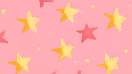 Yellow Stars on Pink Background, Abstract Image, Texture, Pattern Background, Wallpaper, Cover and Screen for Smartphone, PC, Laptop, 9:16 and 16:9 Format