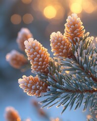 Fototapeta premium Glistening Frost on Pine Needles - Macro Shot with Canon EOS-1D X Mark III
