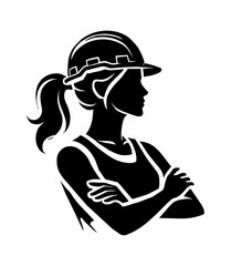 Obraz premium woman worker helm silhouette engraving black and white outline