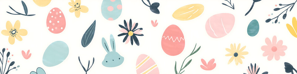 Easter 2D Vector Pattern elements Easter theme featuring repeating elements like Easter eggs bunnies flowers and baskets