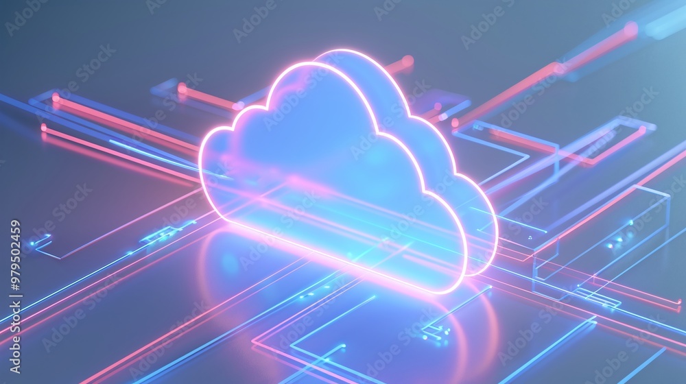 Aufkleber futuristic neon cloud computing illustration with vibrant lines representing data connectivity and d