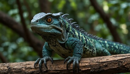 Basilisk ready to attack on a tree branch