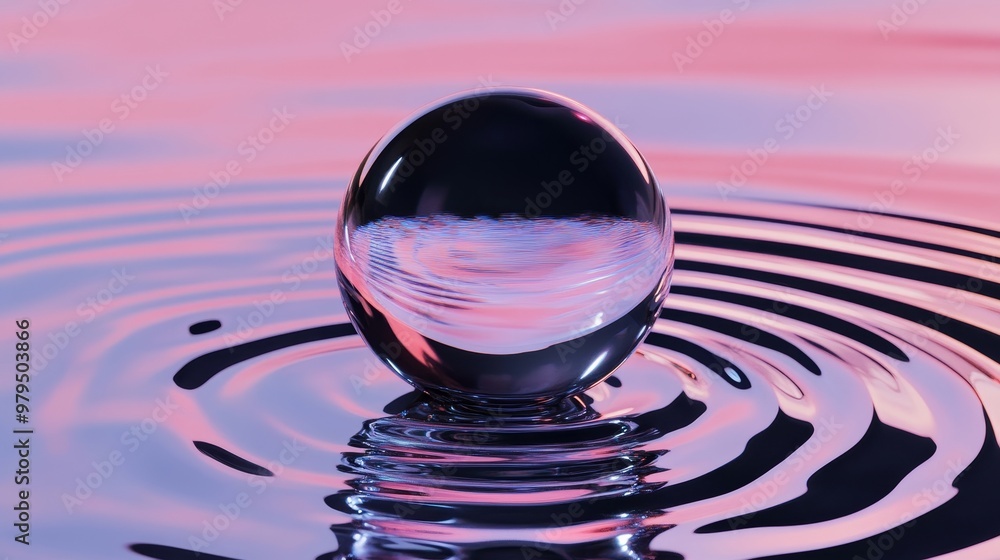 Poster this piece features a crystal orb floating in a swirling pool of liquid, creating a mesmerizing and 
