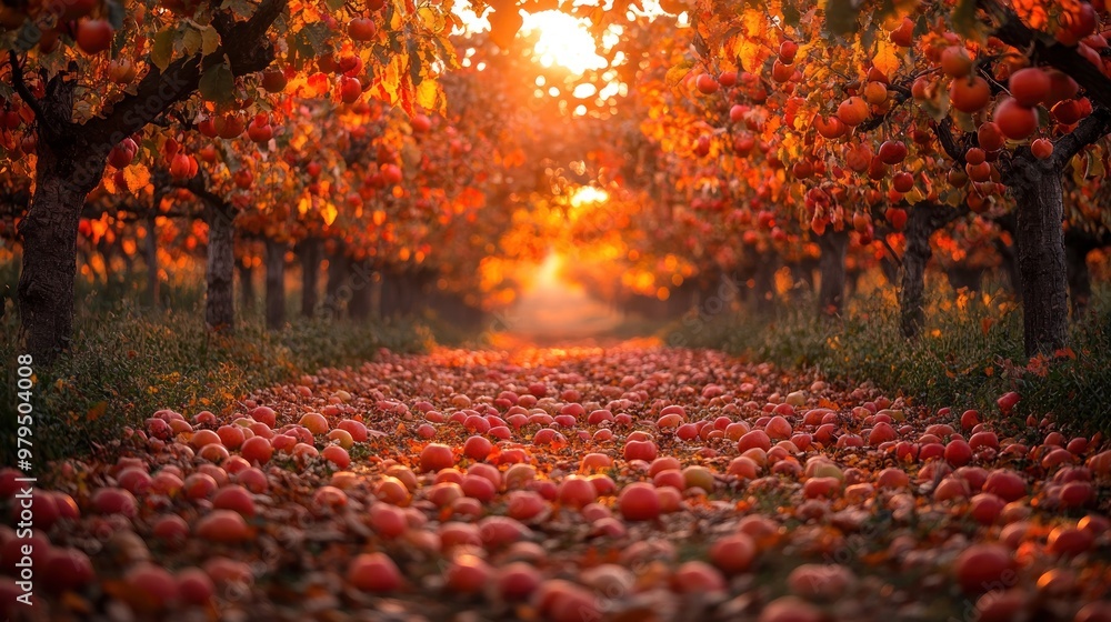 Poster Autumn Orchard with Fallen Apples