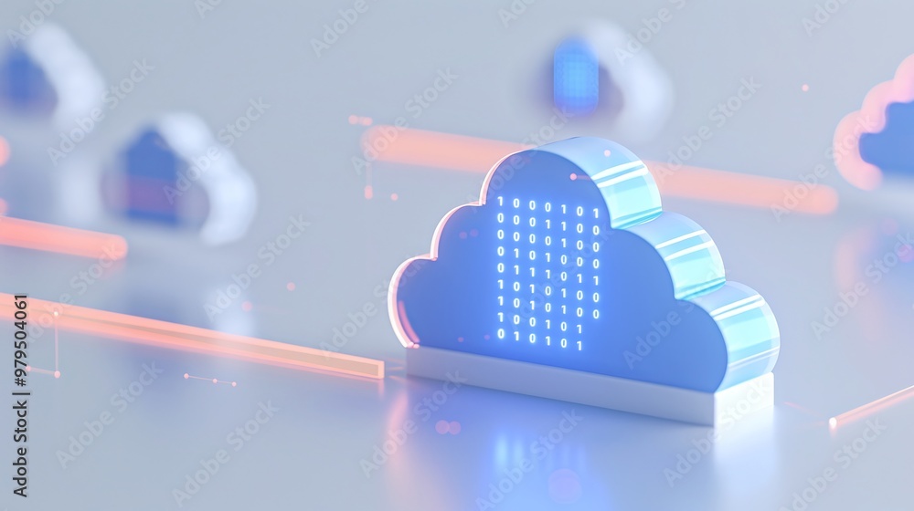 Poster innovative cloud computing concept with illuminated clouds and digital connections, symbolizing data