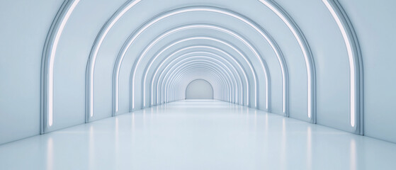 Fototapeta premium A futuristic corridor featuring smooth arches and bright lighting, creating a spacious and serene atmosphere.
