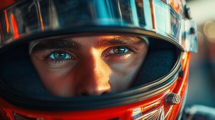 Formula one driver with helmet looking determinedly