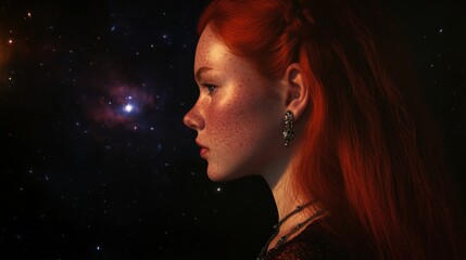 A woman in a red dress shining with ruby-red light represents the aquarius constellation