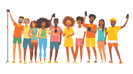 Group of happy young people dancing and having fun. Vector illustration.
