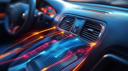 Car air conditioning system visualized with light trails