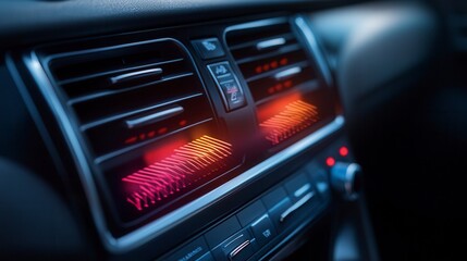 Modern car interior showing air conditioning system working