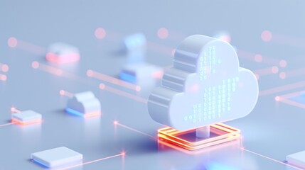 Modern cloud computing concept with vibrant data networks, showcasing digital connectivity and technology advancements.