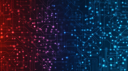 A close up of a circuit board with many small orange and blue dots