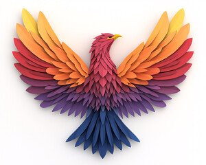 Fototapeta premium Vibrant paper art of an eagle with colorful wings, showcasing creativity and craftsmanship in a stunning three-dimensional design.