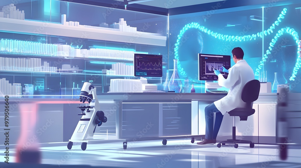 Aufkleber scientist working with dna data in a laboratory