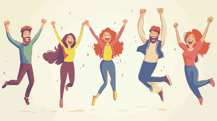 Group of happy young people dancing and having fun. Vector illustration.
