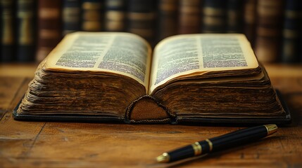 Obraz premium Freshly opened book with a pen beside it, symbolizing the start of a new story