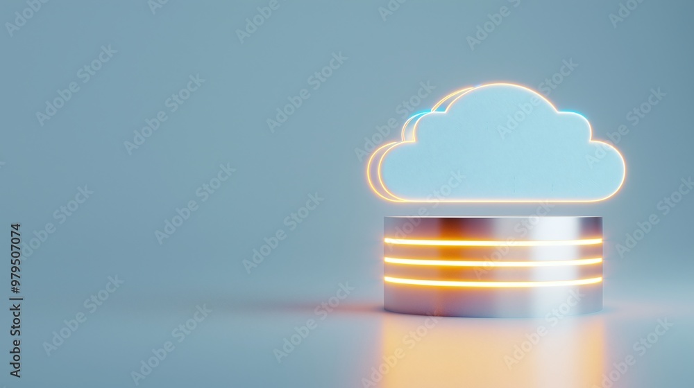 Poster modern cloud storage concept with glowing design, representing digital data management and virtualiz