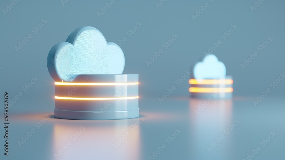 Aufkleber modern cloud storage concept with illuminated rings, representing data management and technology in 
