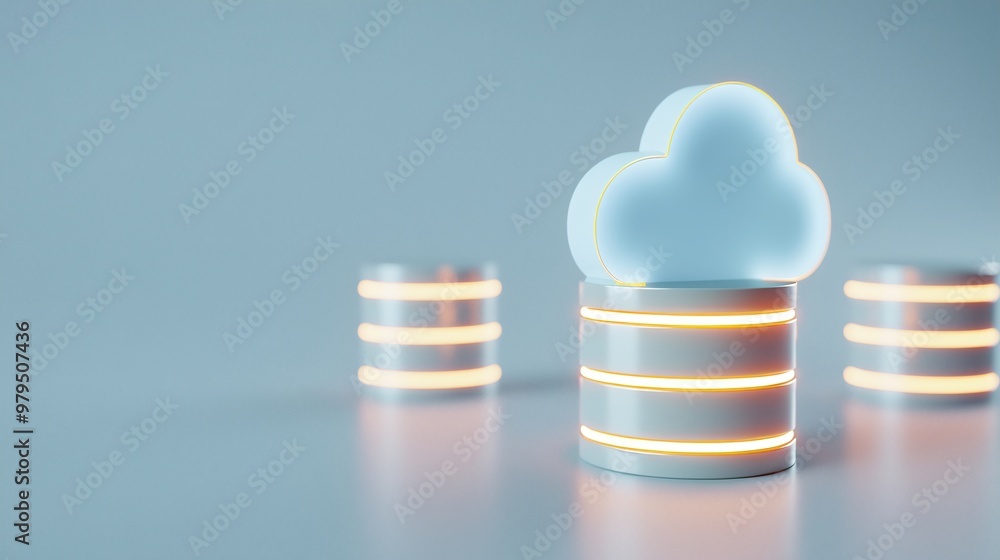 Poster modern cloud technology concept with data storage and servers, showcasing data management and digita