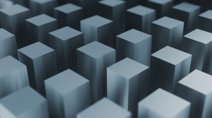 Obraz premium Grey, 3D render of a modern tech background with neatly arranged translucent cubes.