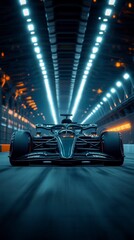 Obraz premium Formula 1 race car speeding in tunnel with motion blur