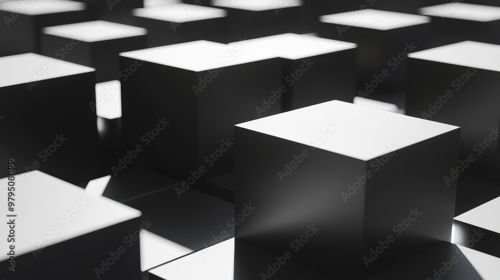 Poster stylish tech background arranged by grey, glossy blocks. 3d rendering.