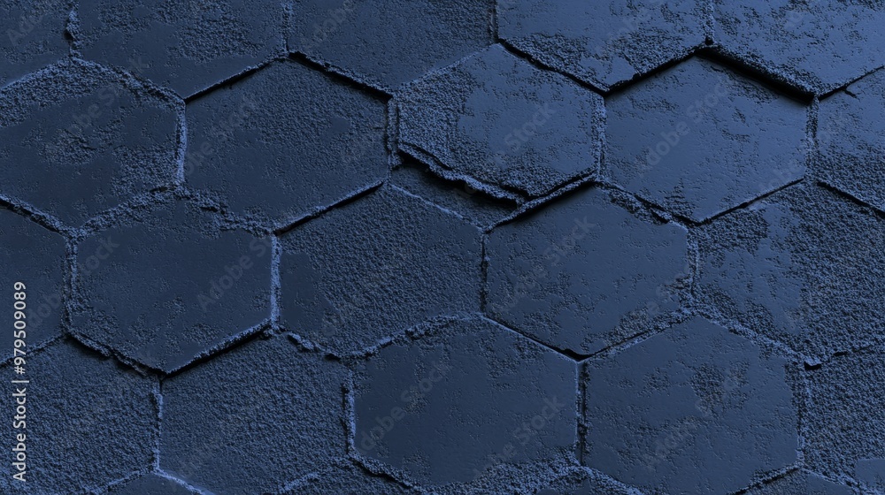 Poster stacks of diamond-shaped, blue patina mosaic tiles arranged in the shape of walls. 3d rendering of 3