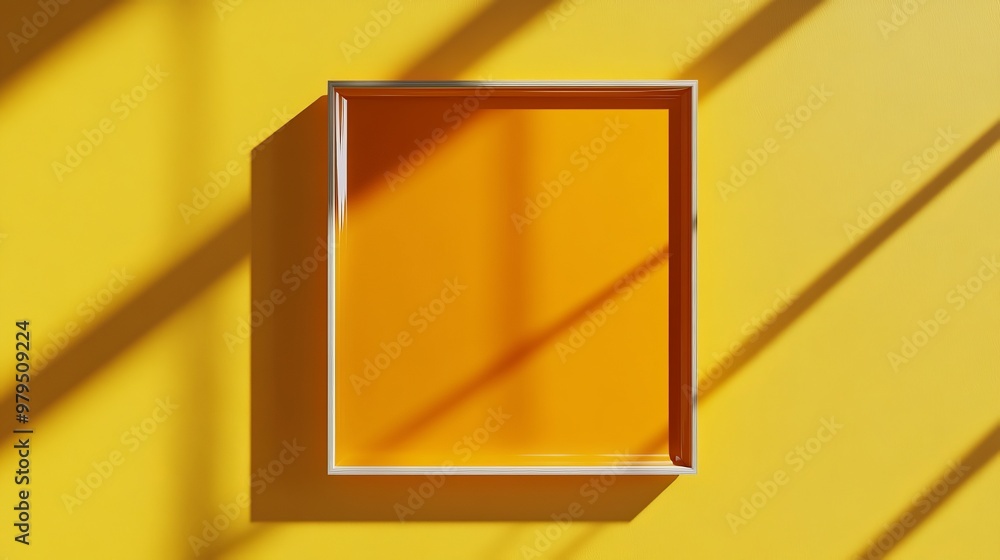 Poster a minimalist background with an emended 3d shape. a yellow gradient surface with an extruded square.