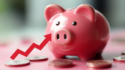 Piggy bank with a downward arrow symbolizing reduced interest earnings