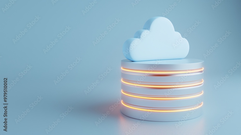 Poster stylish cloud computing concept with a stack of digital storage, symbolizing data management and clo