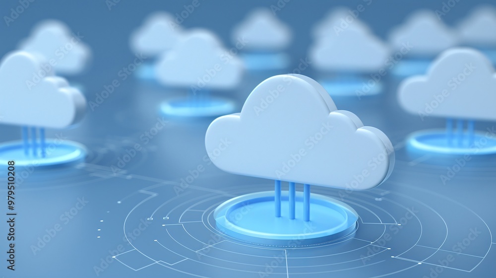 Aufkleber stylish cloud computing illustration with glowing elements, perfect for digital technology themes an
