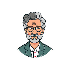 Cartoon Illustration of a Senior Man with Glasses and Grey Hair