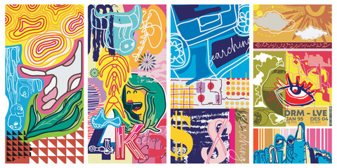 Set of abstract style isolate on coloring background.