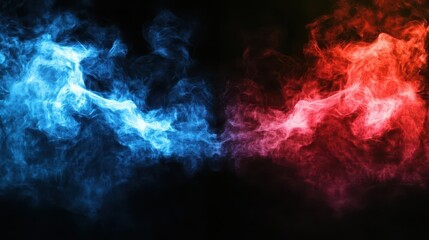 dynamic red vs blue smoke effect on black background abstract dust cloud vector illustration