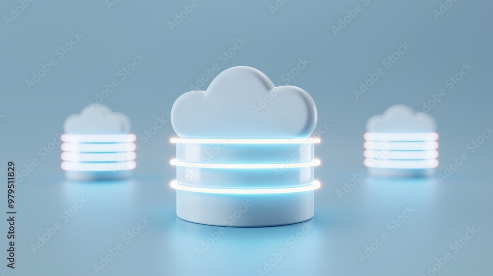 Poster stylish cloud storage representation with glowing elements, perfect for technology and data manageme