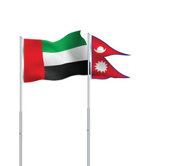 UAE,Nepal flags together on pole