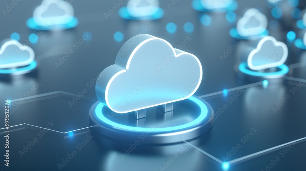 Poster stylish cloud symbol with glowing edges representing cloud computing and digital connectivity on a m